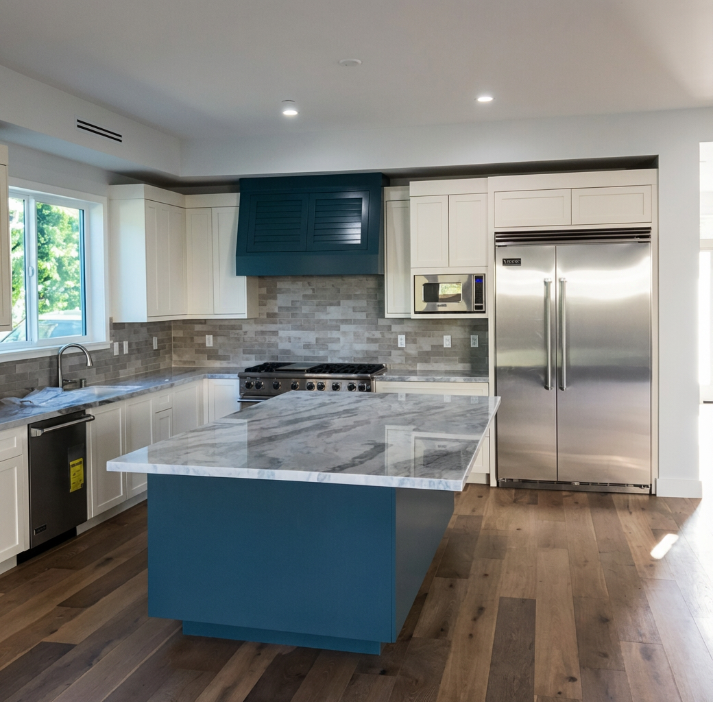 Custom Teal Island Kitchen